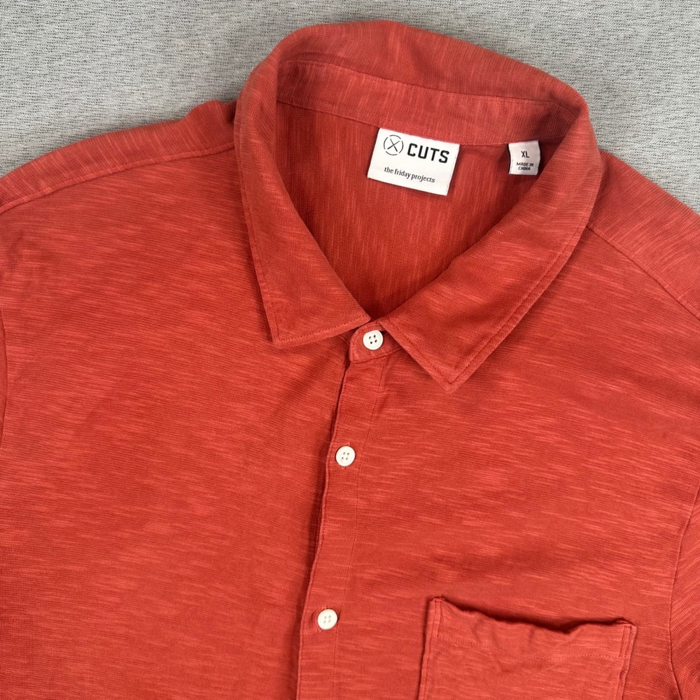 Cuts Shirt Mens XL Red The Friday Projects Short Sleeve Cotton Slub Button Down